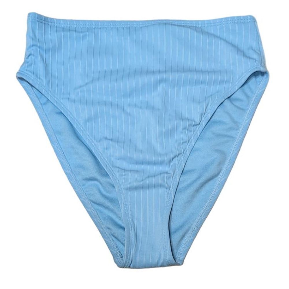Ibiza Light Blue Ribbed High Waist Bikini Bottom Womens Beach Summer Swimwear, M